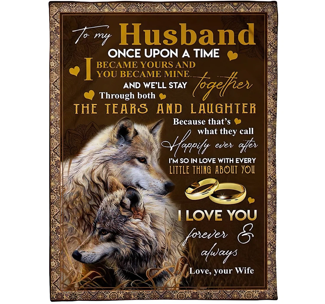 Throw Blanket, Quilt - Personalized Family To My Husband From Wife Custom Name I'm So In Love With Little Thing About You Cute Wolf Couple Bedding Gifts Xmas Sherpa Fleece