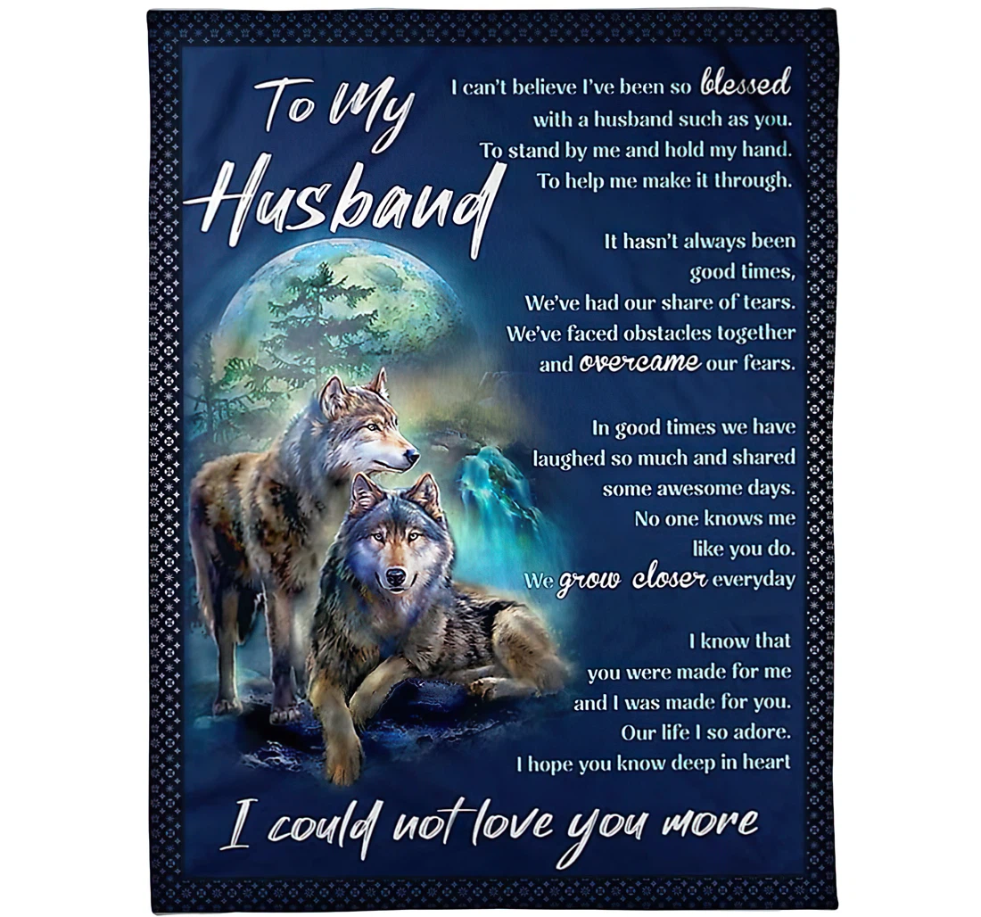 Throw Blanket, Quilt - Personalized To My Husband Wolf Winter Love From Wife Customized Wolf Couple Together Forest Light Weight Bedroom Gifts Xmas Sherpa Fleece