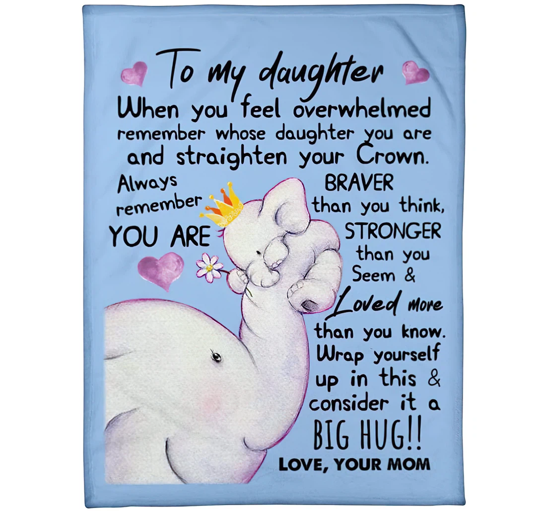 Throw Blanket, Quilt - Personalized Elephants To My Daughter From Mom Custom Name Cute Baby Elephant Beloved Girl Winter Gifts Xmas Sherpa Fleece