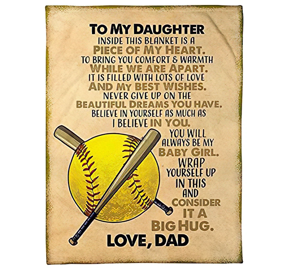 Throw Blanket, Quilt - Personalized Baseball To My Daughter From Dad Custom Name Baseball Bat And Ball Light Weight Gifts Player Xmas Sherpa Fleece