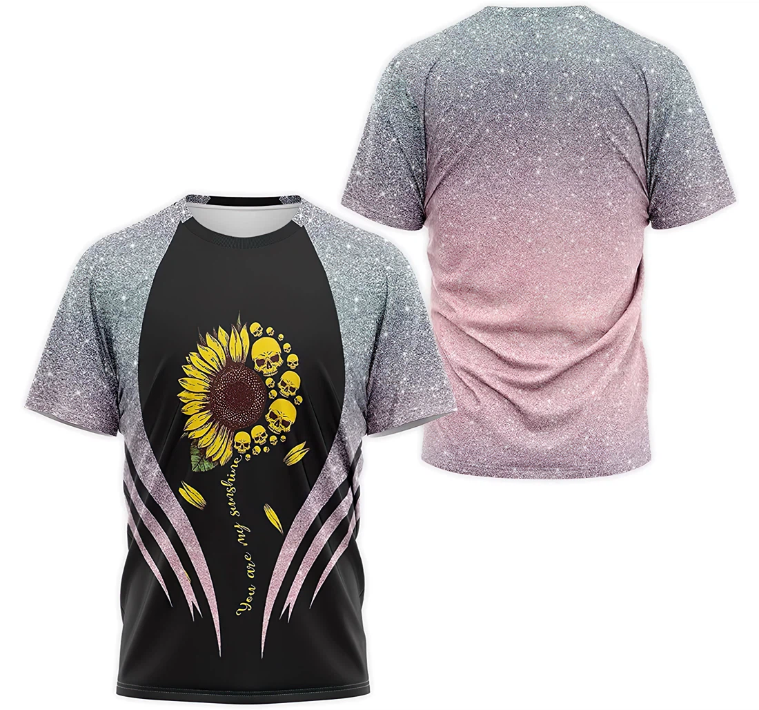 Personalized T-Shirt, Hoodie - Sunflower Skull You Are My Sunshine Pink Twinkle 3D Printed