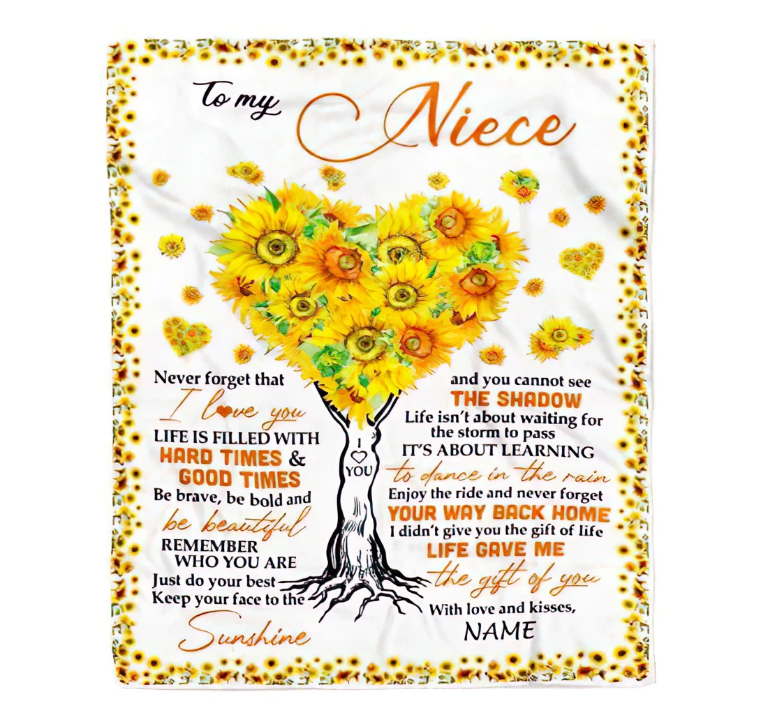 Throw Blanket, Quilt - Personalized Sunflower To My Niece From Uncle And Aunt Custom Name Sunflower Heart Tree Warmth Office Gifts Sherpa Fleece