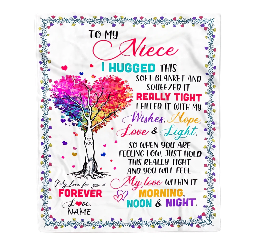 Throw Blanket, Quilt - Personalized Family To My Niece From Aunt Auntie Uncle Custom Name Rainbow Colorful Heart Tree Living Home Gifts Sherpa Fleece