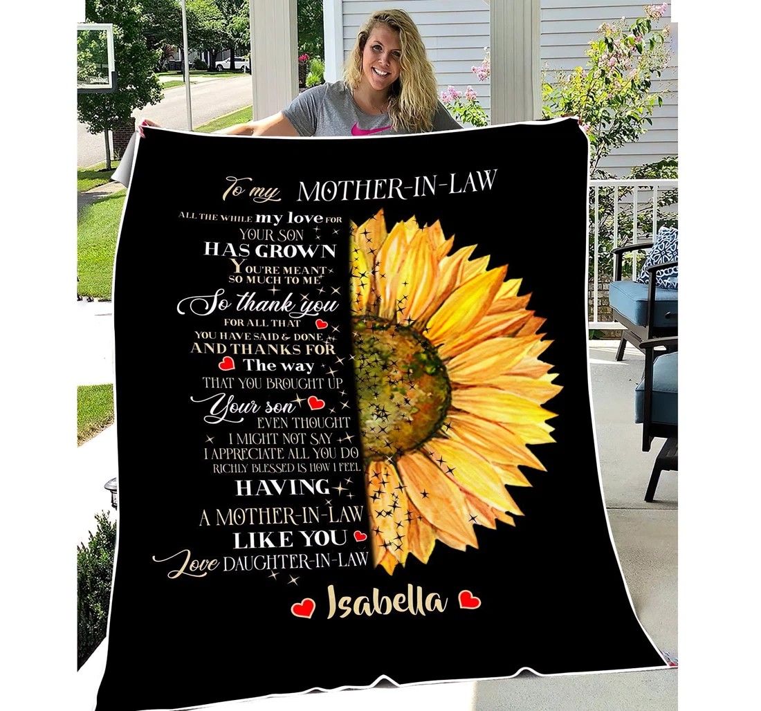 Throw Blanket, Quilt - Personalized Gifts Custom Daughter Name To My Mother In Law Sunflower Gifts Great Ideas Sherpa Fleece