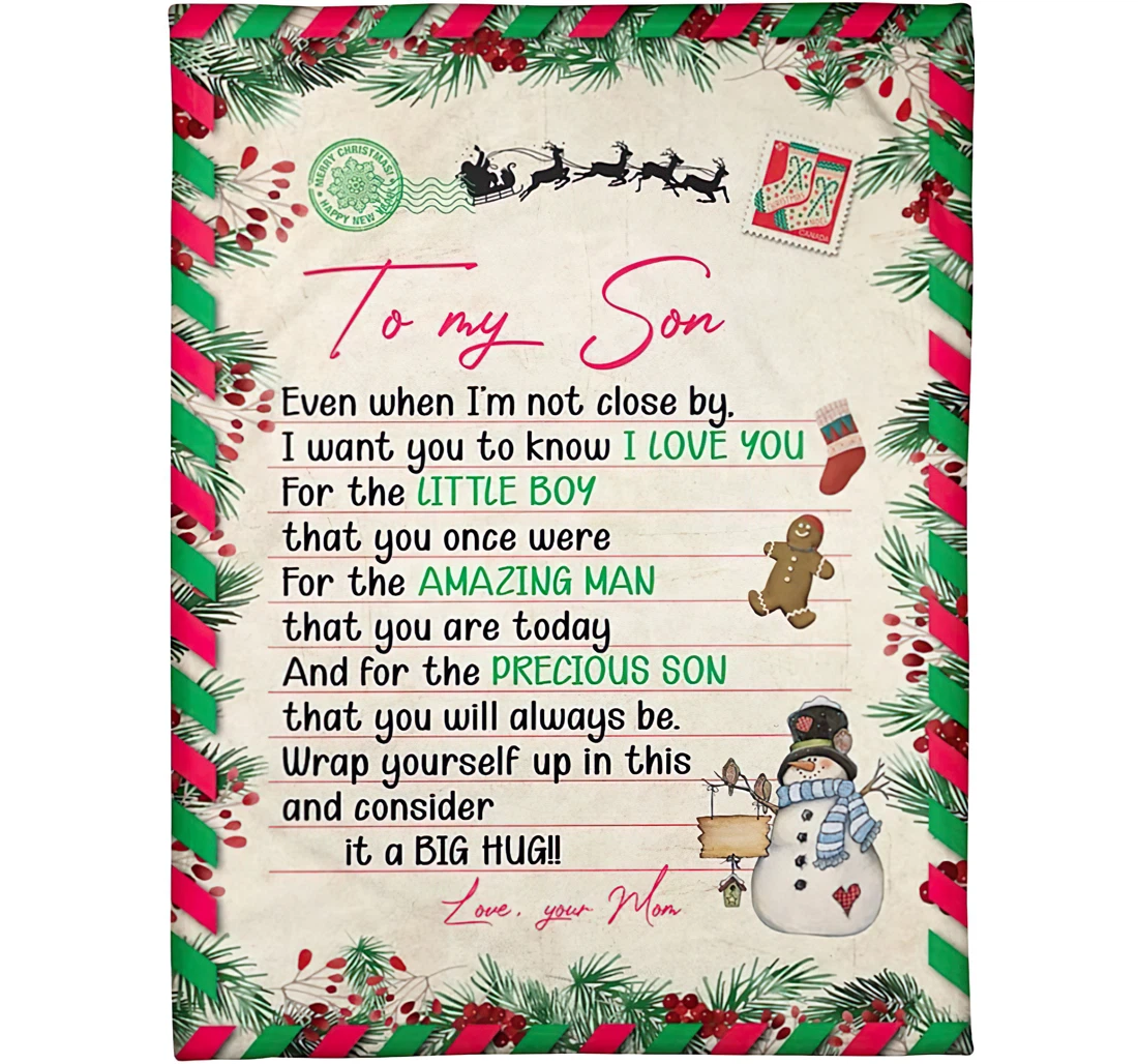 Throw Blanket, Quilt - Personalized Letter To My Son From Mom Custom Name Family Cute Xmas Snowman Art Printed Bedding Gifts Sherpa Fleece