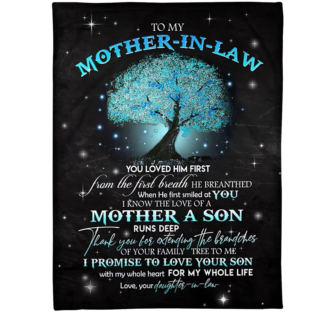 Throw Blanket, Quilt - Personalized Family To My Mother In Law From Daughter In Law Custom Name The Blue Tree Shines In The Dark Gifts Halloween Sherpa Fleece