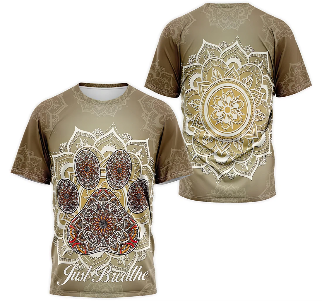 Personalized T-Shirt, Hoodie - Just Breathe Paw Floral Mandala 3D Printed