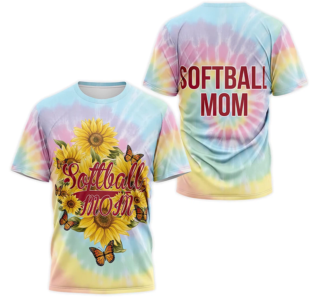 Personalized T-Shirt, Hoodie - Tie Dye Softball Mom Sunflower Butterfly 3D Printed