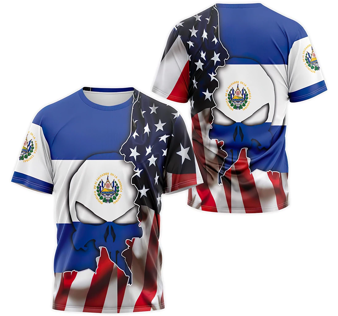 Personalized T-Shirt, Hoodie - American Flag Skull El Salvador Coat Of Arms 3D Printed