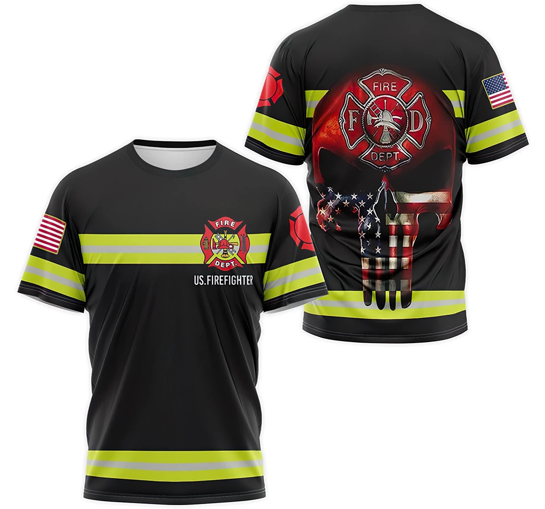 Personalized T-Shirt, Hoodie - Skull American Flag Firefighter Costume 3D Printed