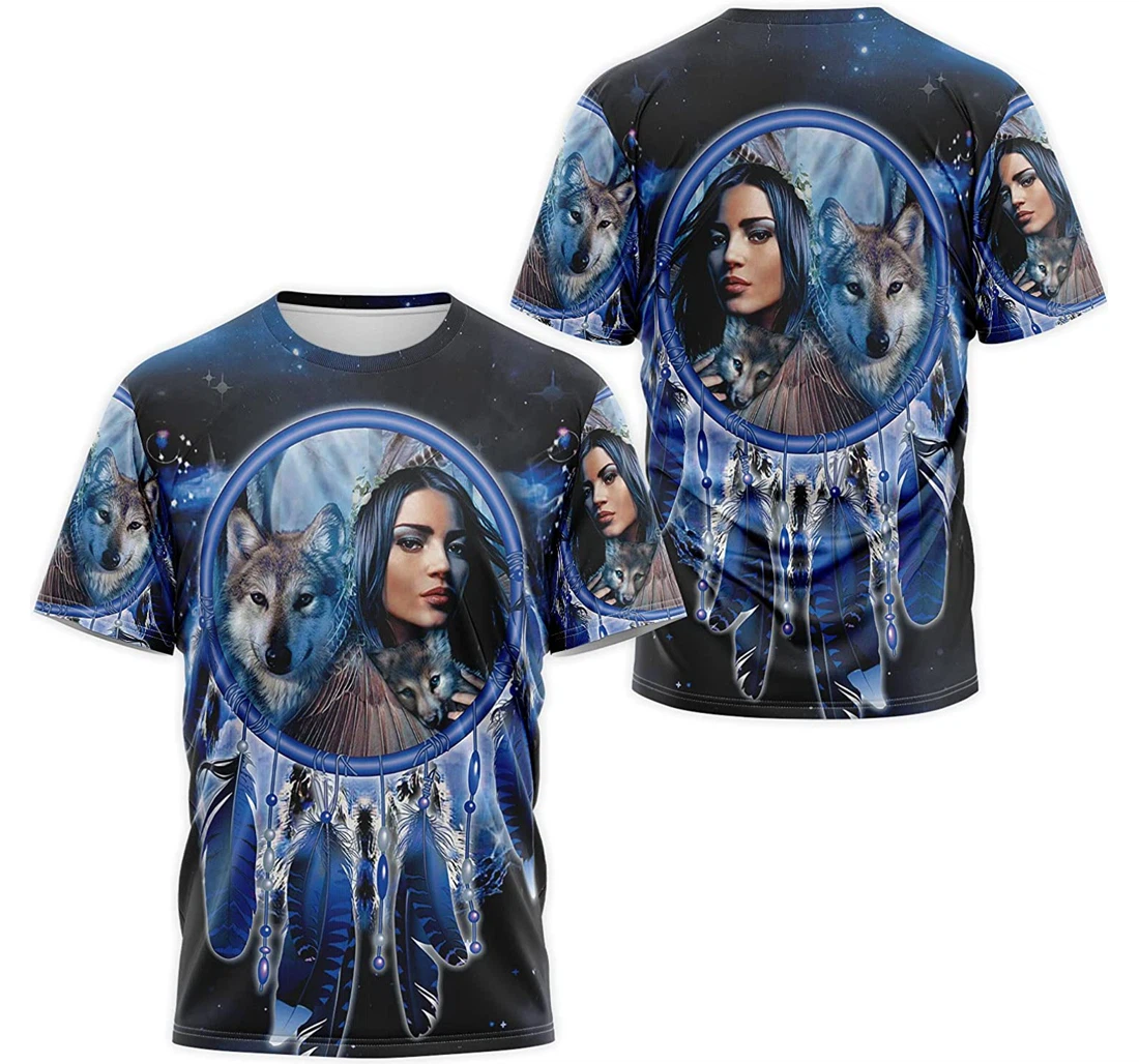 Personalized T-Shirt, Hoodie - Native American Wolf Girl Dreamcatcher Night Sky 3D Printed