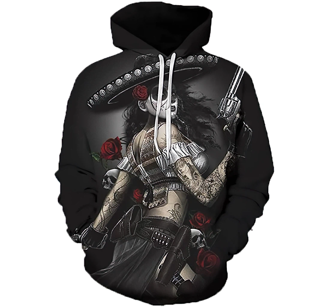 Personalized Skull Mexican Woman Realistic - 3D Printed Pullover Hoodie