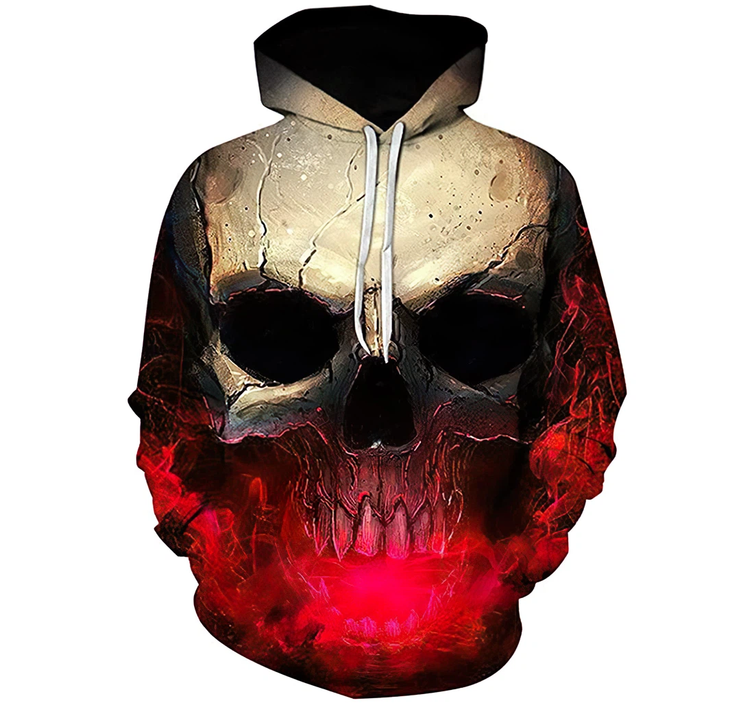 Personalized Effect Skull Red Smoke - 3D Printed Pullover Hoodie