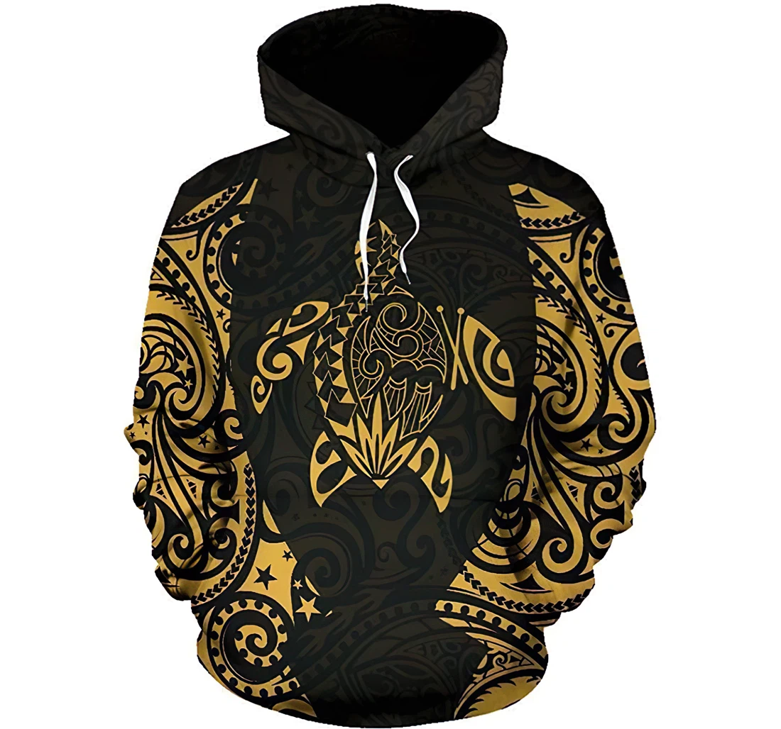 Personalized Hawaii Turtle Polynesian Gold Man And Woman - 3D Printed Pullover Hoodie