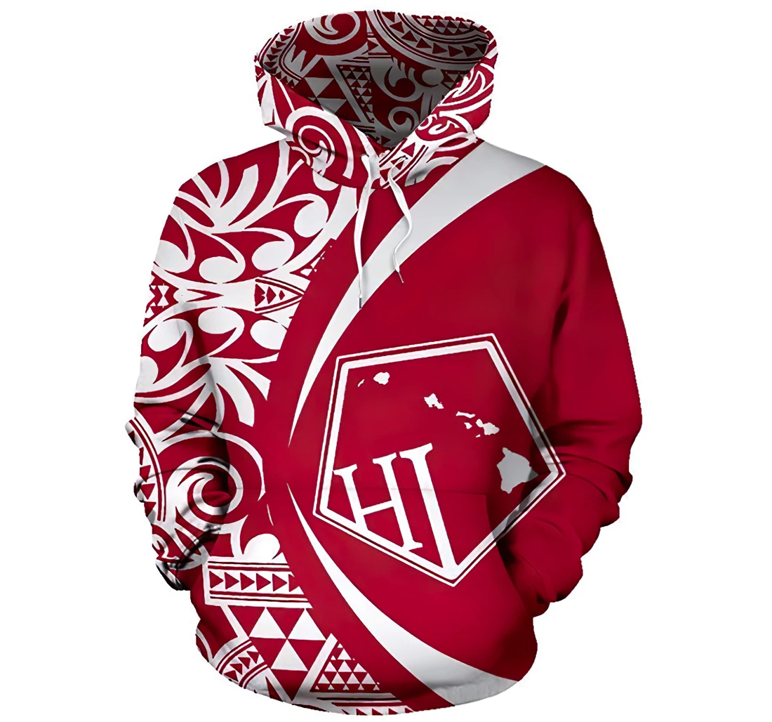 Personalized Hawaii Polynesian Tribal Circle Style White And Red Man And Woman - 3D Printed Pullover Hoodie