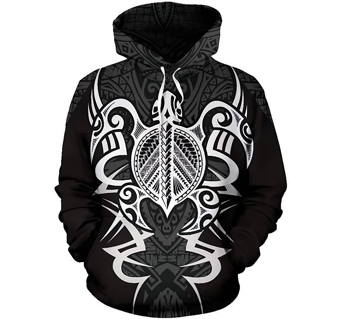 Personalized Hawaii Turtle Tribal Gray - Armor Style Man And Woman - 3D Printed Pullover Hoodie