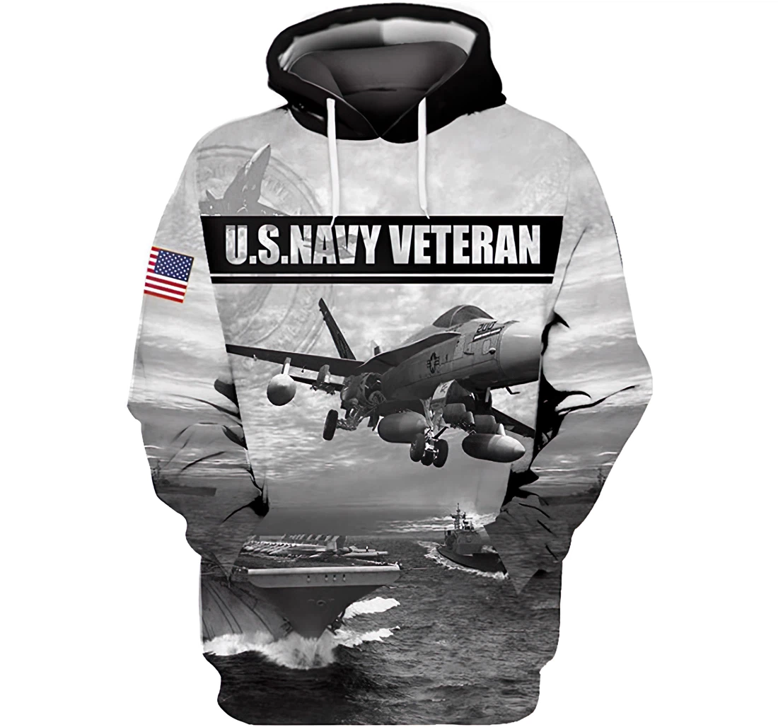Personalized U.s Army Navy Veteran Battleship Combat Aircrafts Man And Woman - 3D Printed Pullover Hoodie