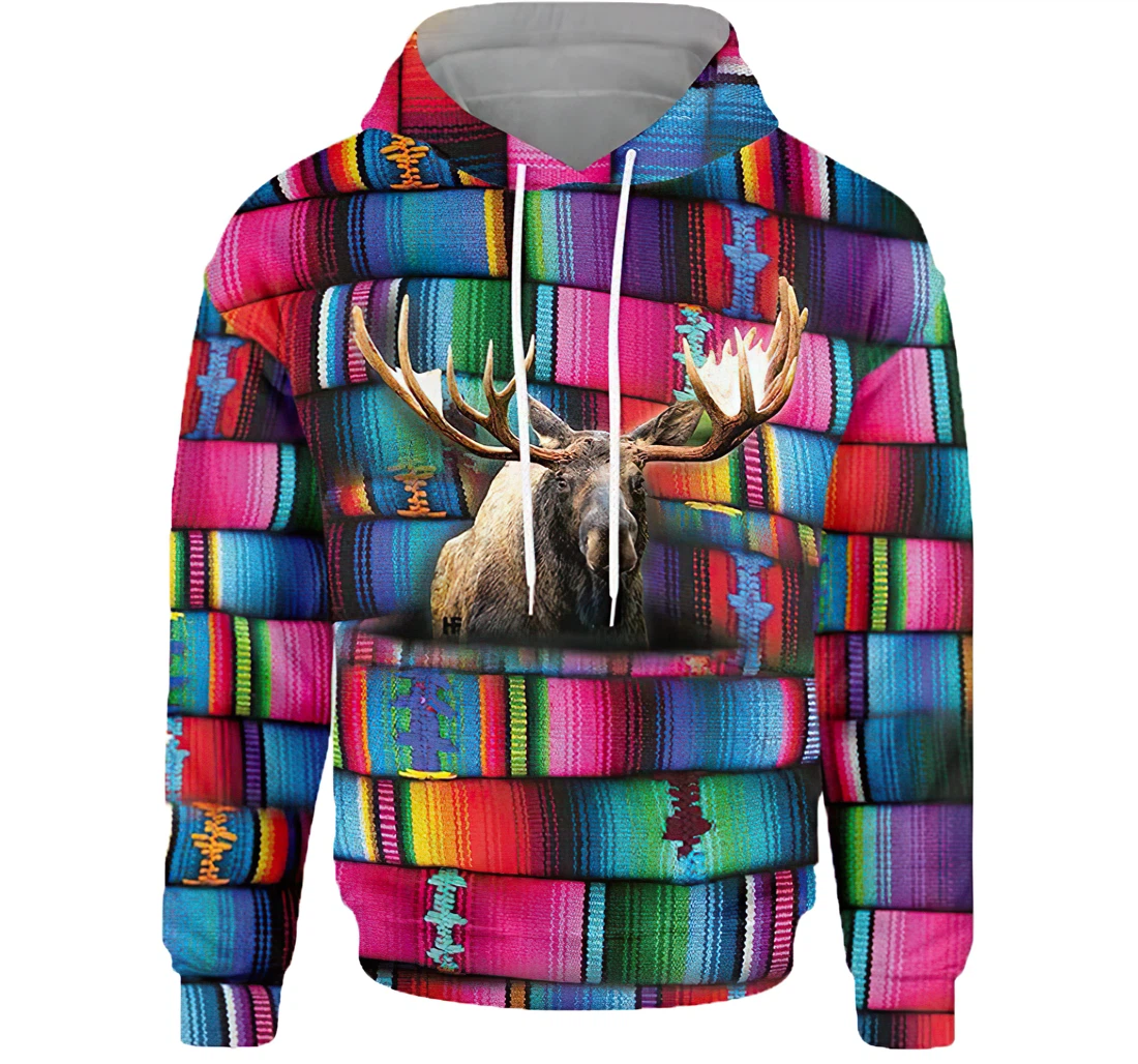 Personalized Moose Colorful Man And Woman - 3D Printed Pullover Hoodie