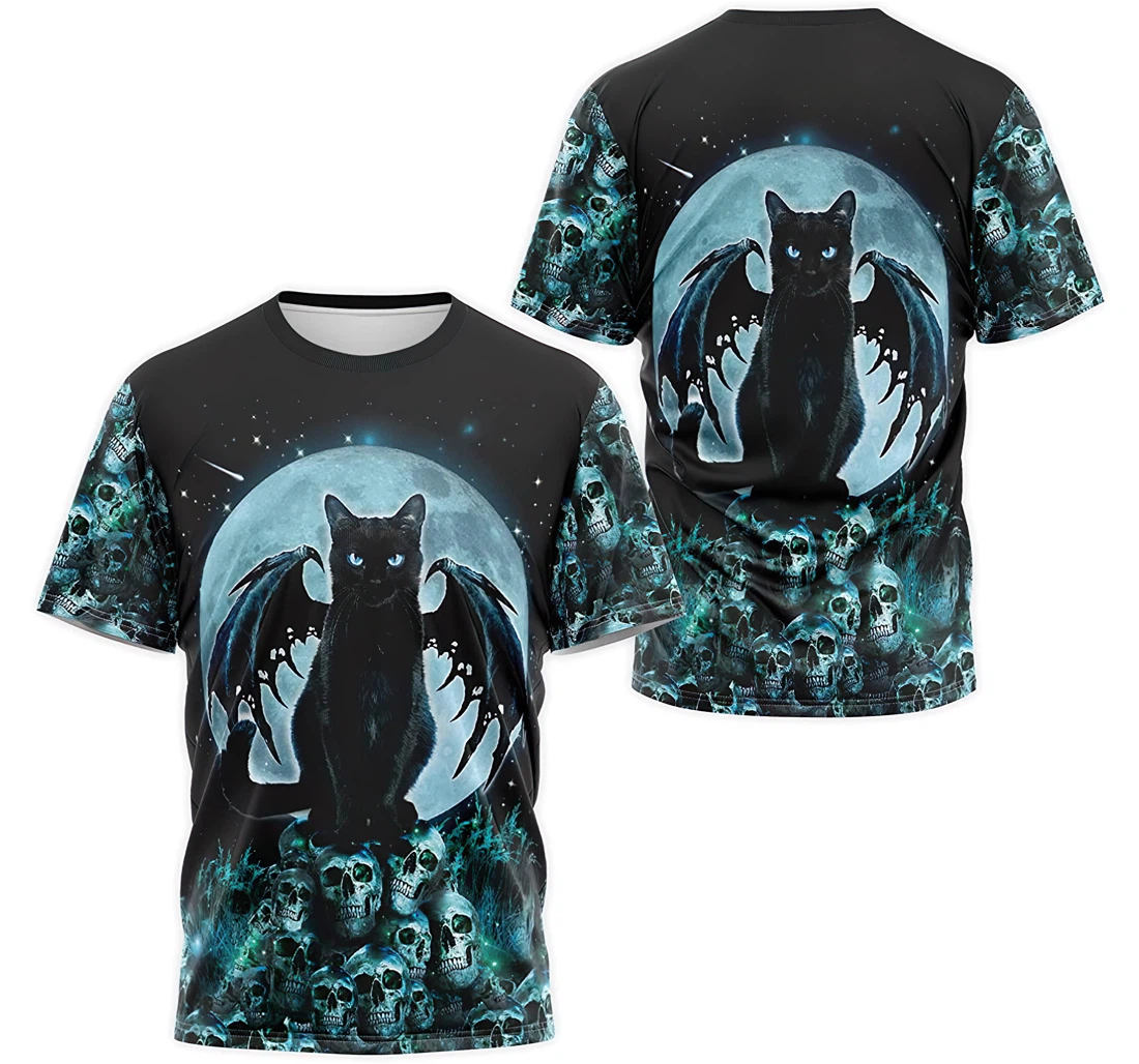 Personalized T-Shirt, Hoodie - Bat Winged Cat Moon Night Skull Pattern 3D Printed