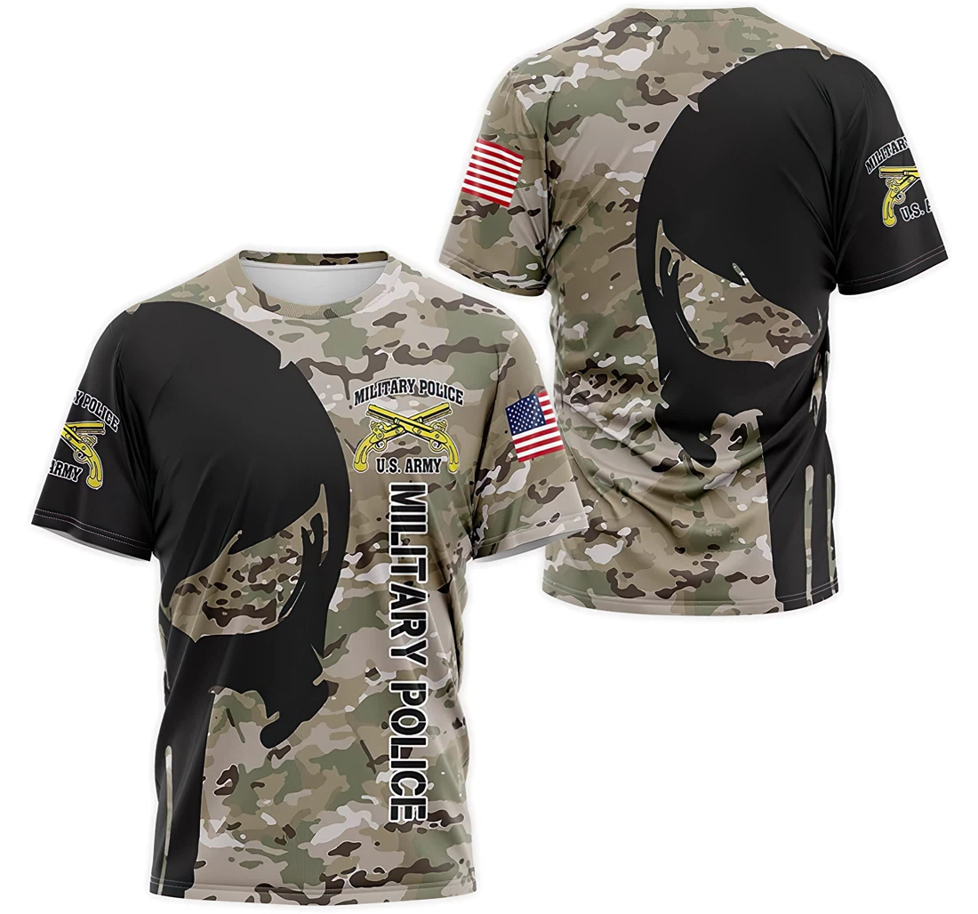 Personalized T-Shirt, Hoodie - Military Police Skull Army Us Camo 3D Printed