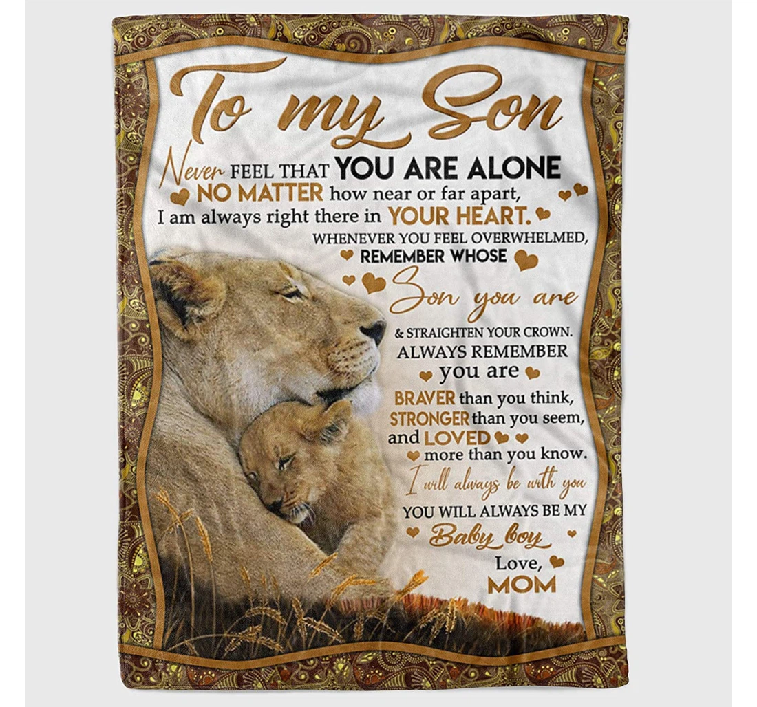 Throw Blanket, Quilt - Personalized Lion To My Son Love Mom Custom Name Boy Wild Animal Lovers Mother Lion Hold Cubs Art Print Gifts Xmas Sherpa Fleece