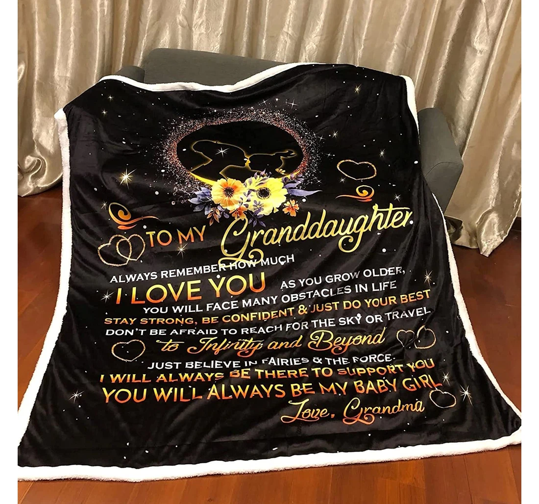 Throw Blanket, Quilt - Personalized Family To My Granddaughter From Grandma Custom Name Cute Yellow Flowers Heart Black Always Remember How Much I Love You Bedding Gifts Sherpa Fleece