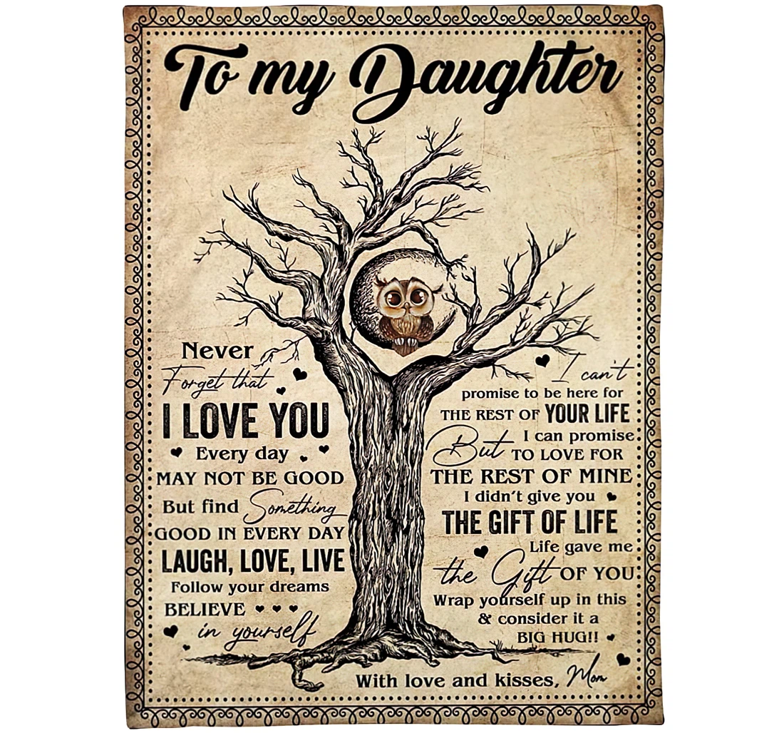 Throw Blanket, Quilt - Personalized Family To My Daughter From Mom Custom Name Cute Baby Owl On Dry Tree Vintage Style Gifts Beautiful Daughter Sherpa Fleece