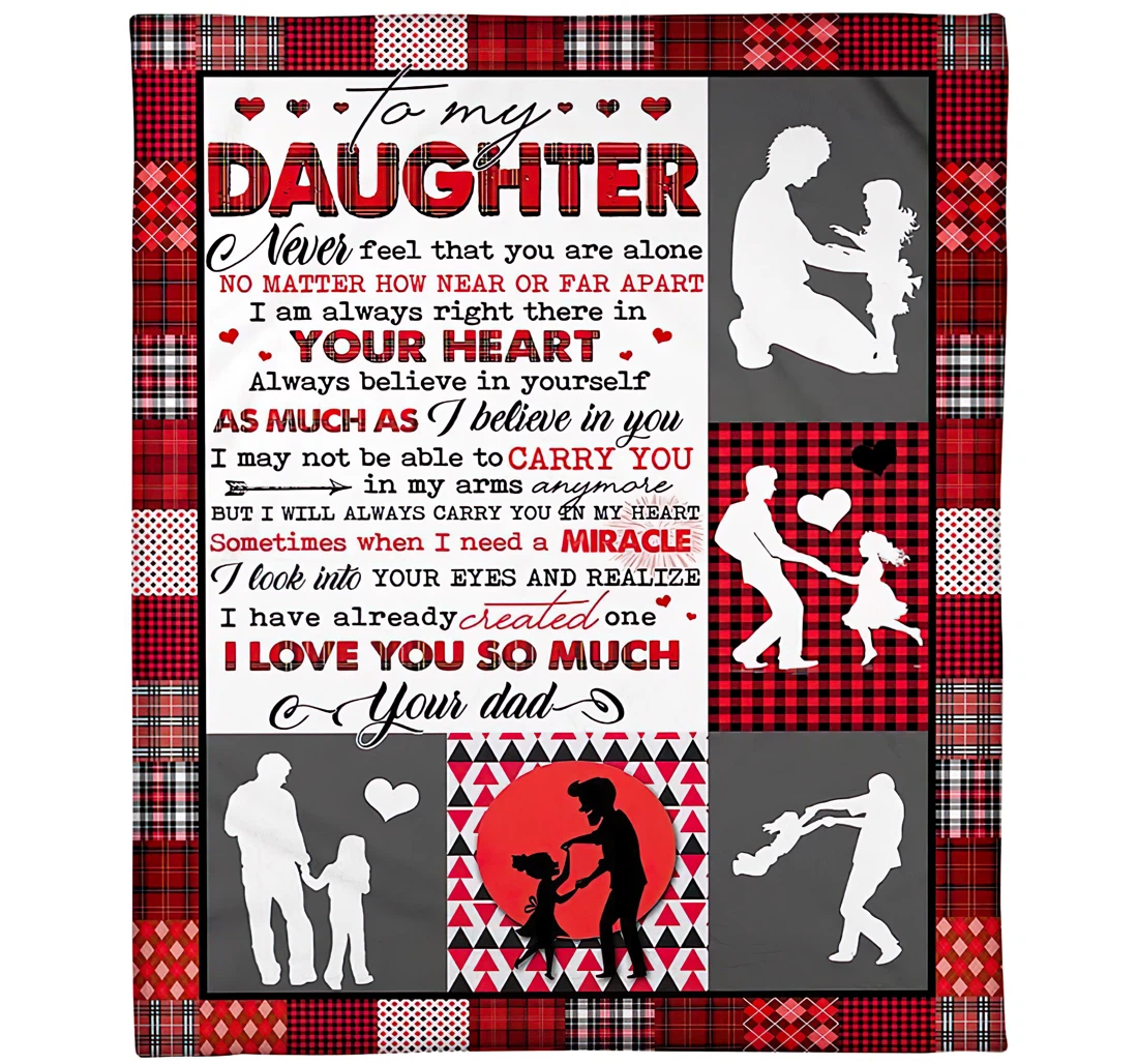 Throw Blanket, Quilt - Personalized To My Daughter Princess From Dad Custom Name Baby Girl Red Plaid Father And Daughter Art Print Xmas Sherpa Fleece