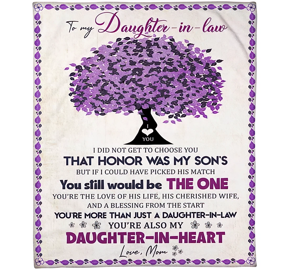 Throw Blanket, Quilt - Personalized Family To My Daughter In Law From Mother Custom Name A Violet Beautiful Tree Art Printed Bedding Gifts Wedding Sherpa Fleece