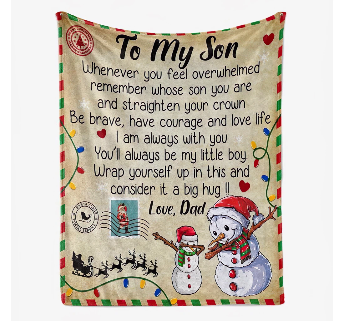 Throw Blanket, Quilt - Personalized Funny To My Son Love Dad Custom Name Men Boy Santa Claus Snowman Cute Xmas Tree Light Old Man And Reindeers Gifts Sherpa Fleece
