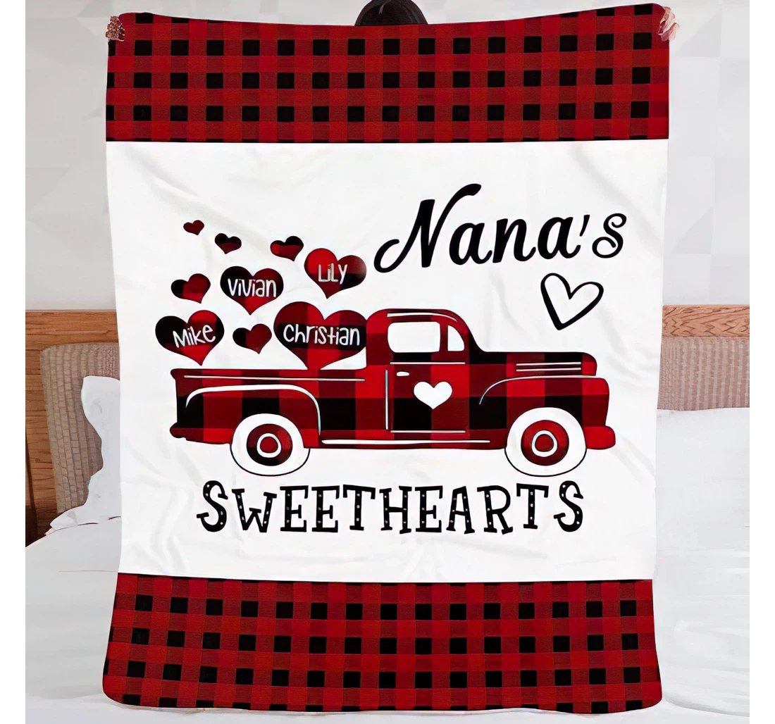 Throw Blanket, Quilt - Personalized Red Paid Car Grandma Custom Nana's Sweethearts Name Women Mama Nini Gigi Retro Lovers Funny Gifts Xmas Sherpa Fleece