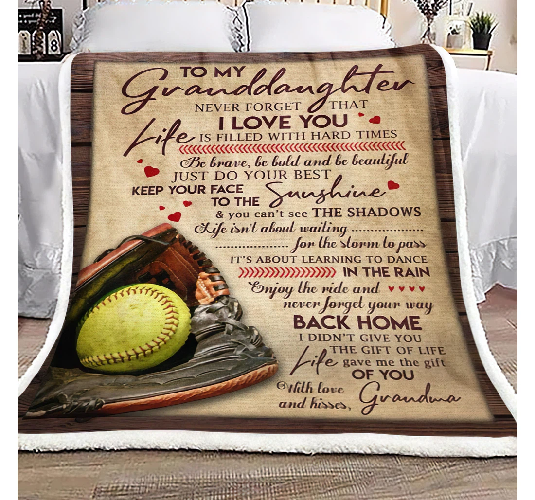 Throw Blanket, Quilt - Personalized Softball To My Granddaughter From Grandma Custom Name Softball Be Brave Be Bold Gifts Sherpa Fleece