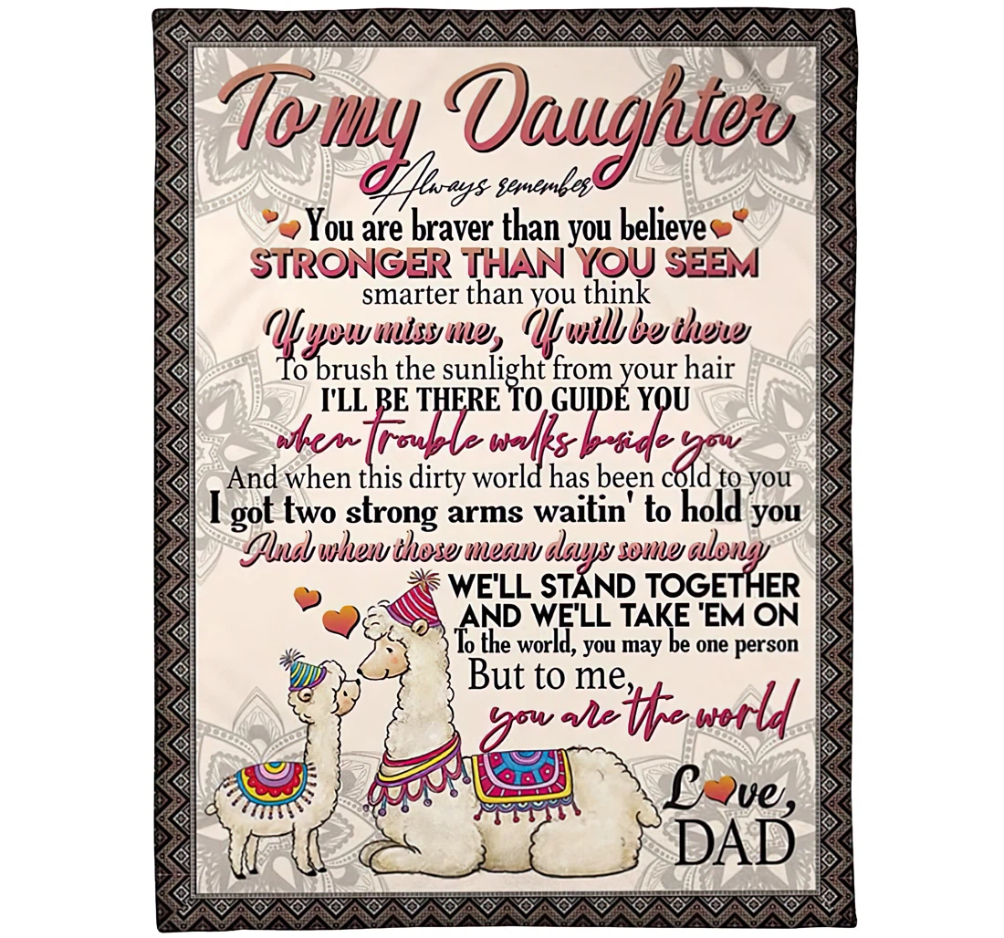 Throw Blanket, Quilt - Personalized Sheep To My Daughter From Dad Custom Name Cute Father And Kid Llama Art Walls Gifts Beautiful Daughter Xmas Sherpa Fleece