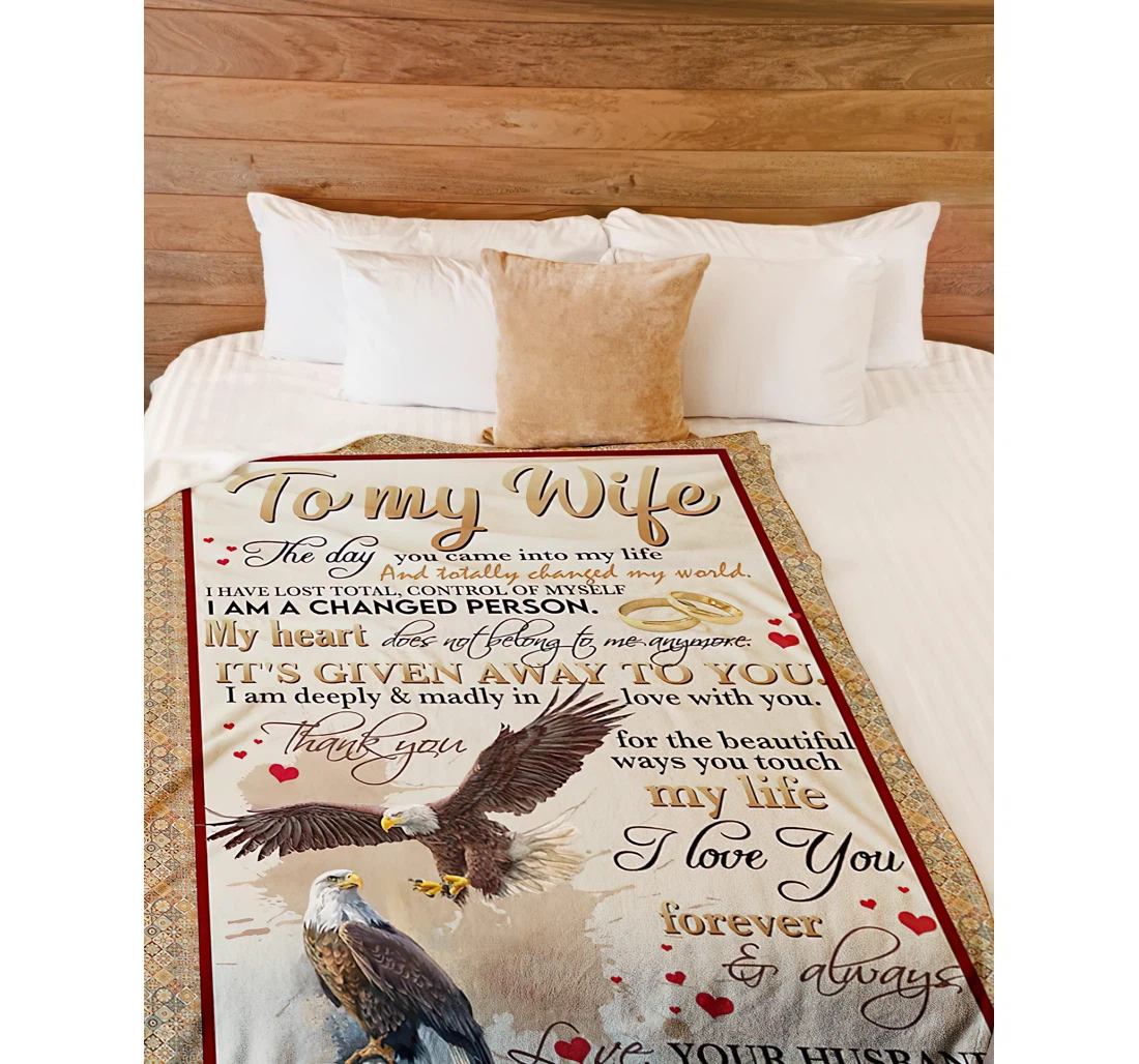 Throw Blanket, Quilt - Personalized Eagle To My Wife From Husband Custom Name Couple Together Happiness Eagle Art Printed Gifts Wife Valentines Sherpa Fleece