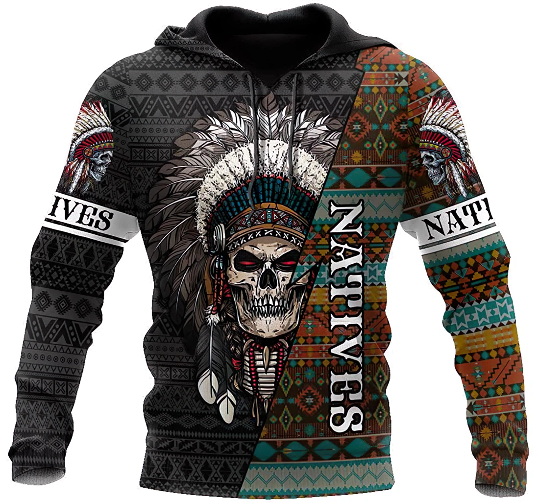 Personalized American Native Blood Loving Skulls Man And Woman - 3D Printed Pullover Hoodie