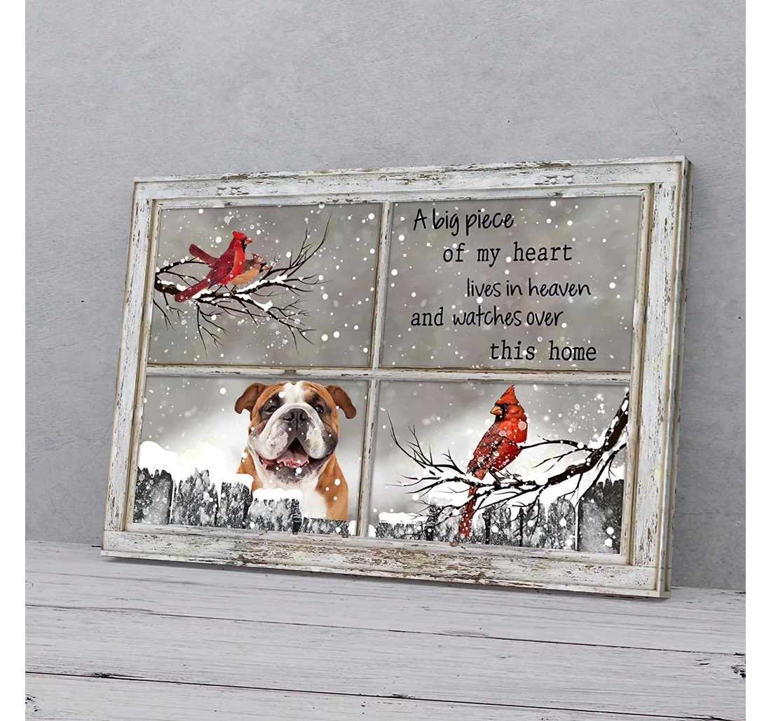 Poster, Canvas - A Big Piece Of My Heart Lives In Heaven Bulldog Cardinal Gifts Print Framed Wall Art