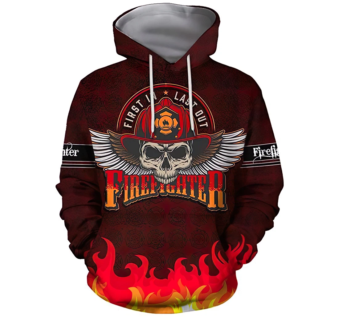 Personalized Firefighter Skull First In Last Out Man And Woman - 3D Printed Pullover Hoodie