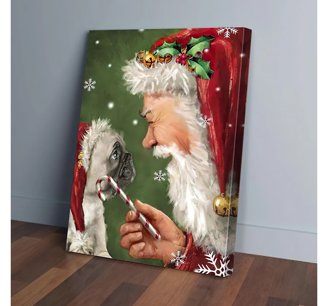 Poster, Canvas - Pug Talking To Santa Gifts Print Framed Wall Art