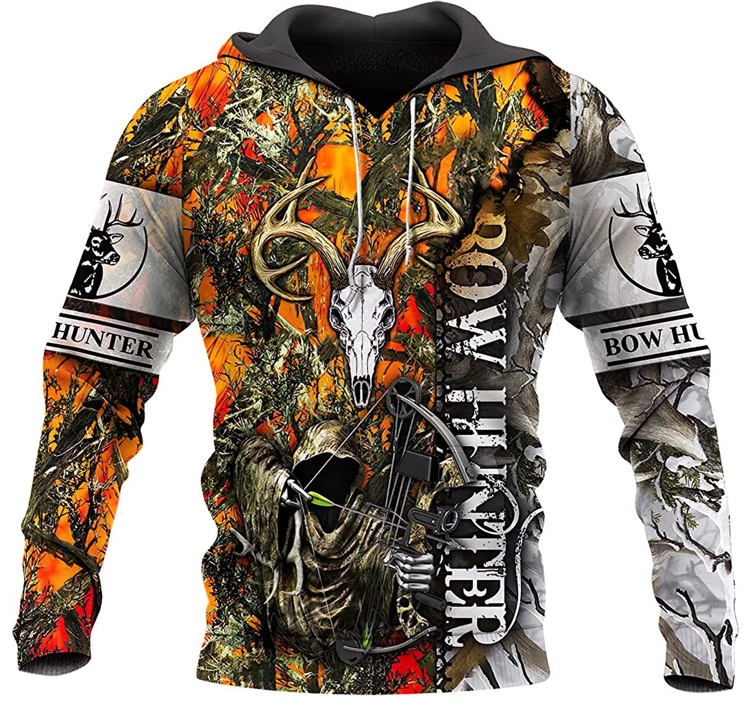 Personalized Bow Hunter Deer Skull - 3D Printed Pullover Hoodie