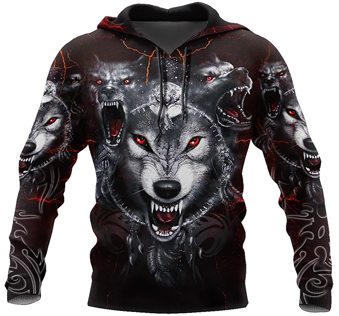 Personalized Wolf Dreamcatcher Thunder Man And Woman - 3D Printed Pullover Hoodie