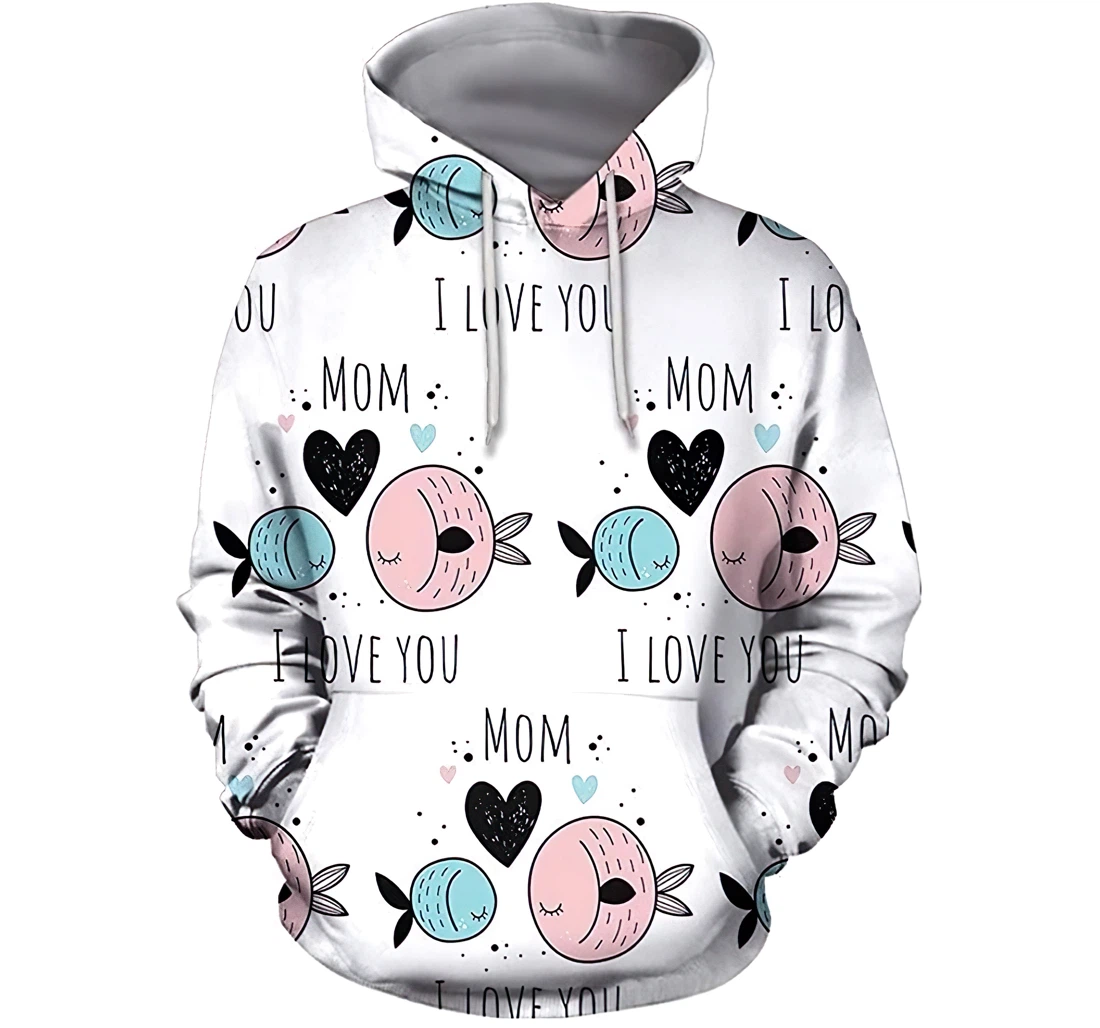 Personalized I Love Mom Fish - 3D Printed Pullover Hoodie