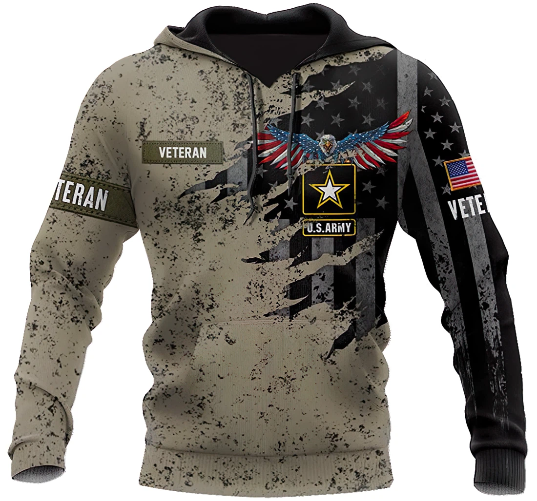 Personalized Us Army Veteran Eagle Man And Woman - 3D Printed Pullover Hoodie