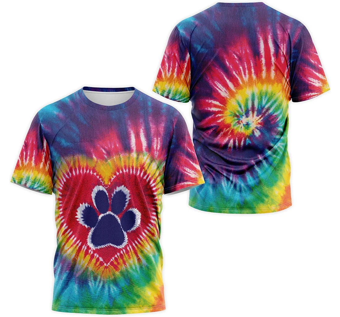 Personalized T-Shirt, Hoodie - Tie Dye Heart Paw 3D Printed