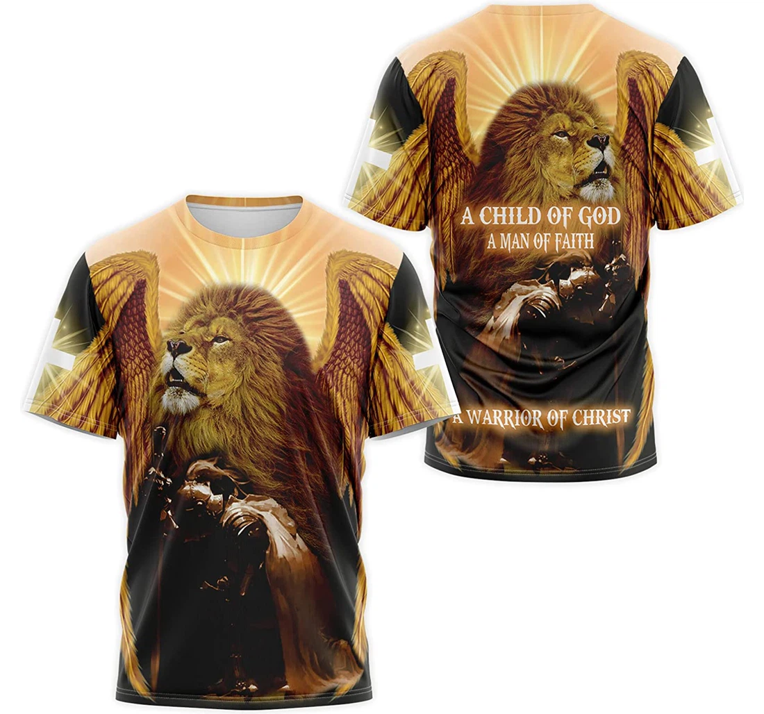 Personalized T-Shirt, Hoodie - Christian Jesus Lion A Child Of God A Man Of Faith A Warrior Of Christ 3D Printed