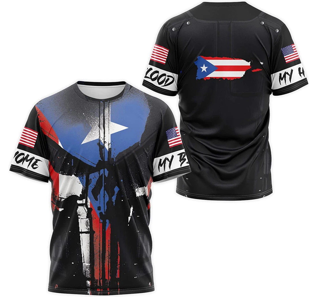 Personalized T-Shirt, Hoodie - Armor Skull My Home My Blood Puerto Rico 3D Printed