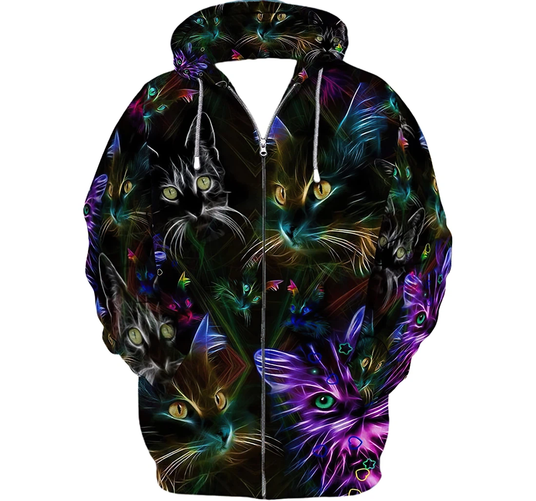 Personalized Cat Neon Fleece - 3D Printed Pullover Hoodie