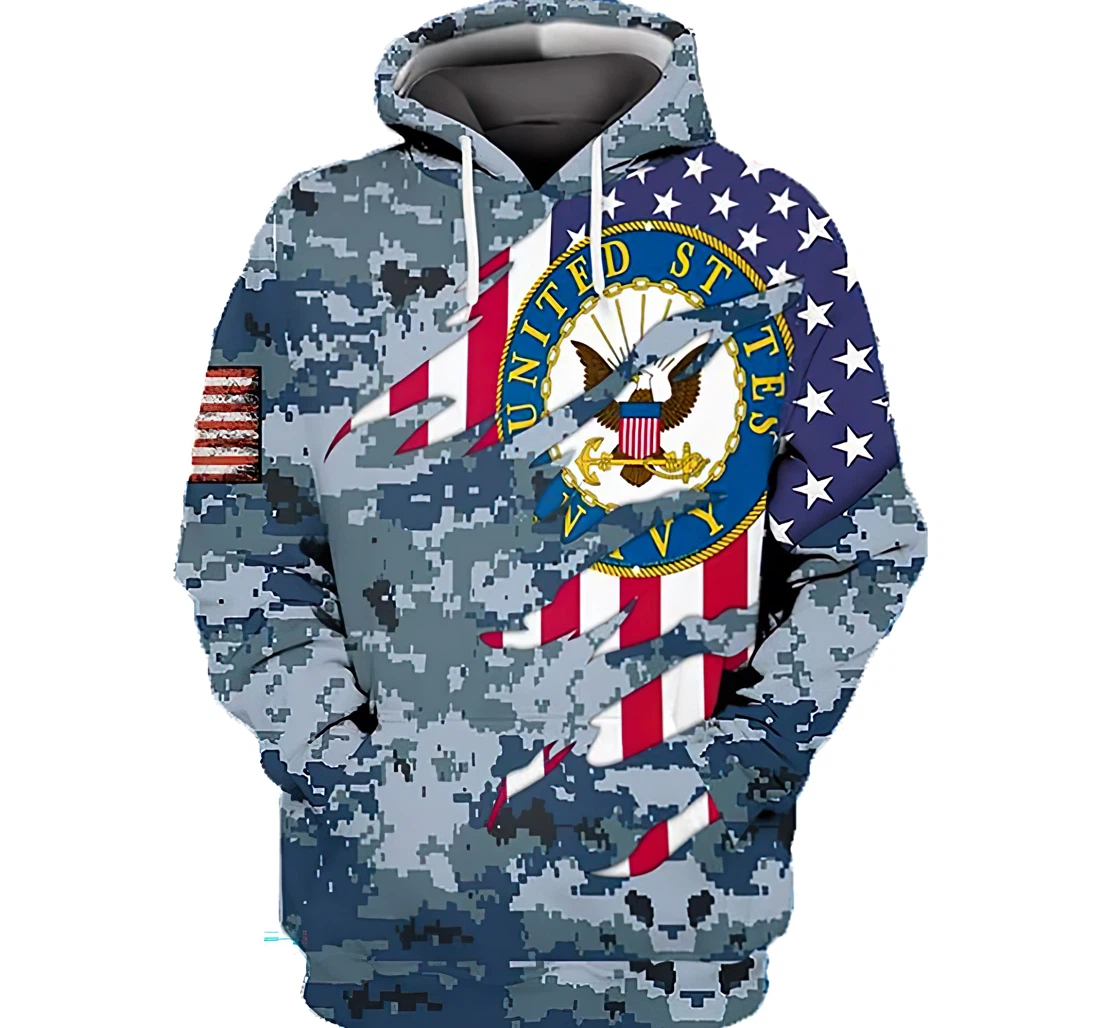 Personalized Us Navy- American Flag Over Hoodiest-shirt - 3D Printed Pullover Hoodie
