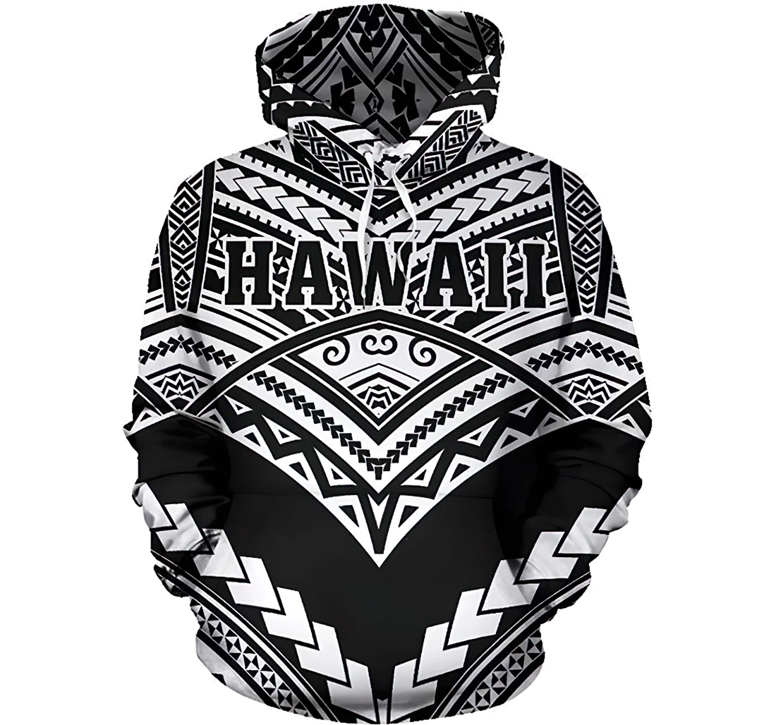 Personalized Hawaii Polynesian Tribal New Warrior Style White Color Man And Woman - 3D Printed Pullover Hoodie