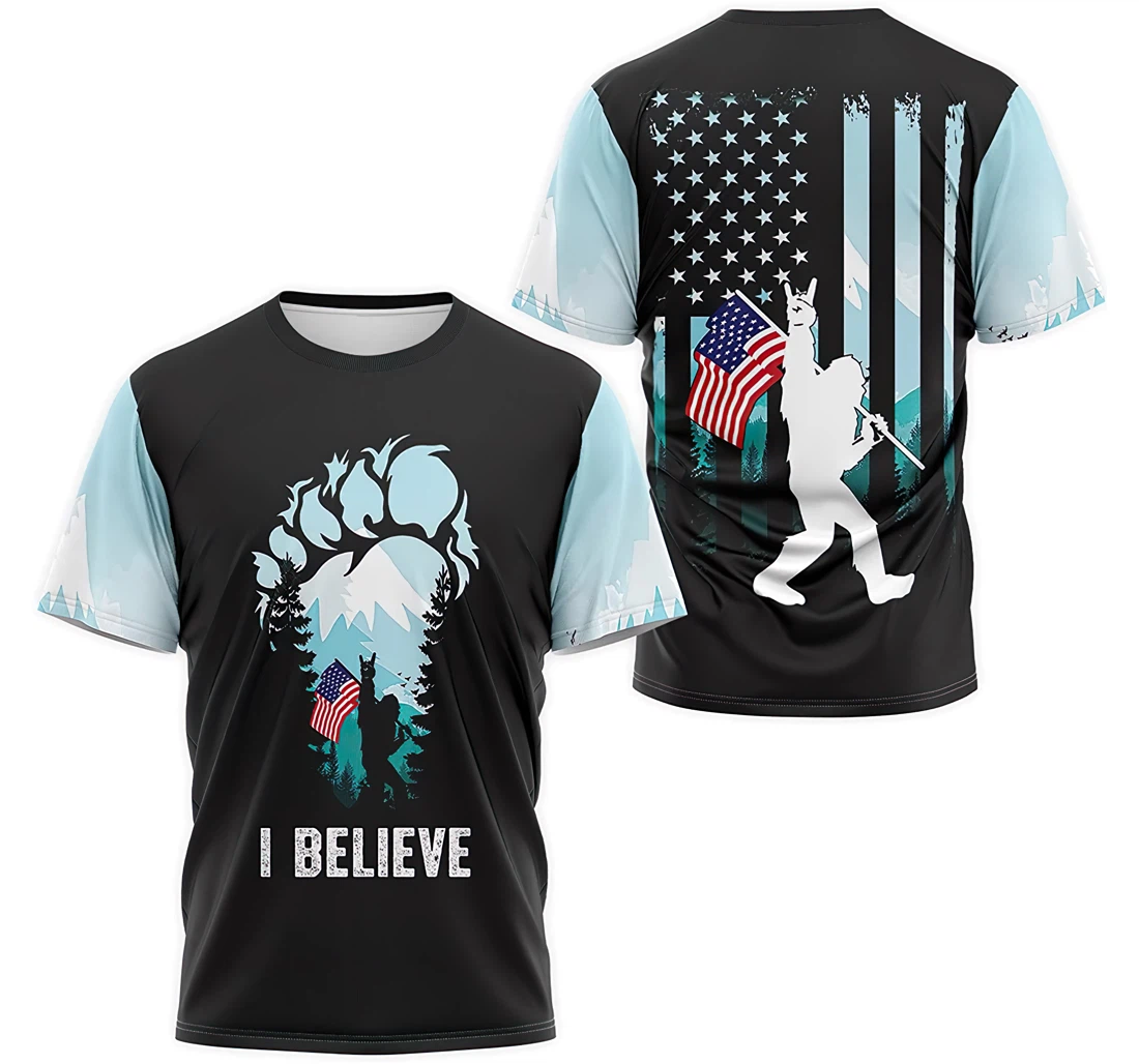 Personalized T-Shirt, Hoodie - Bigfoot I Believe American Flag 3D Printed