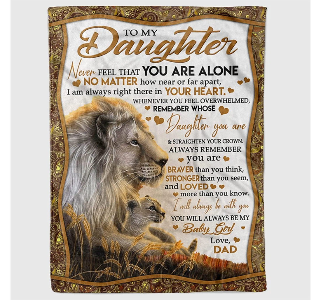 Throw Blanket, Quilt - Personalized To My Daughter From Dad Custom Name Baby Girl Wild Animal Lovers Father Lion Hold Cubs Art Print Gifts Sherpa Fleece